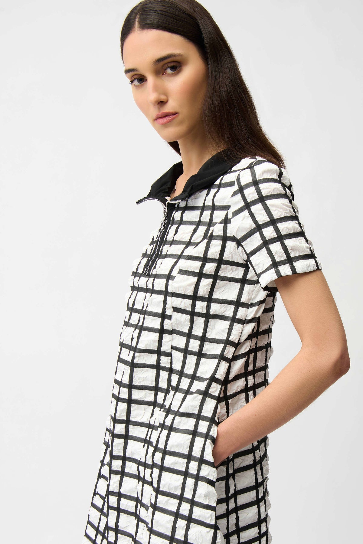 Joseph Ribkoff Plaid Print A-line Dress With Contrast Detail