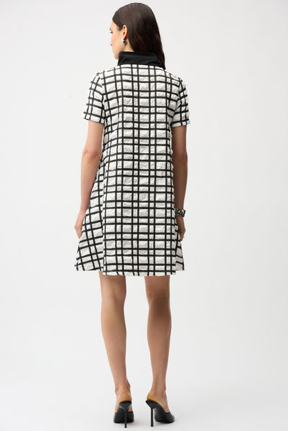 Joseph Ribkoff Plaid Print A-line Dress With Contrast Detail