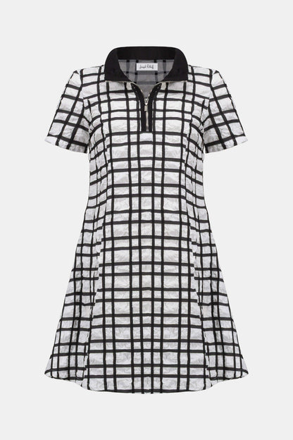 Joseph Ribkoff Plaid Print A-line Dress With Contrast Detail