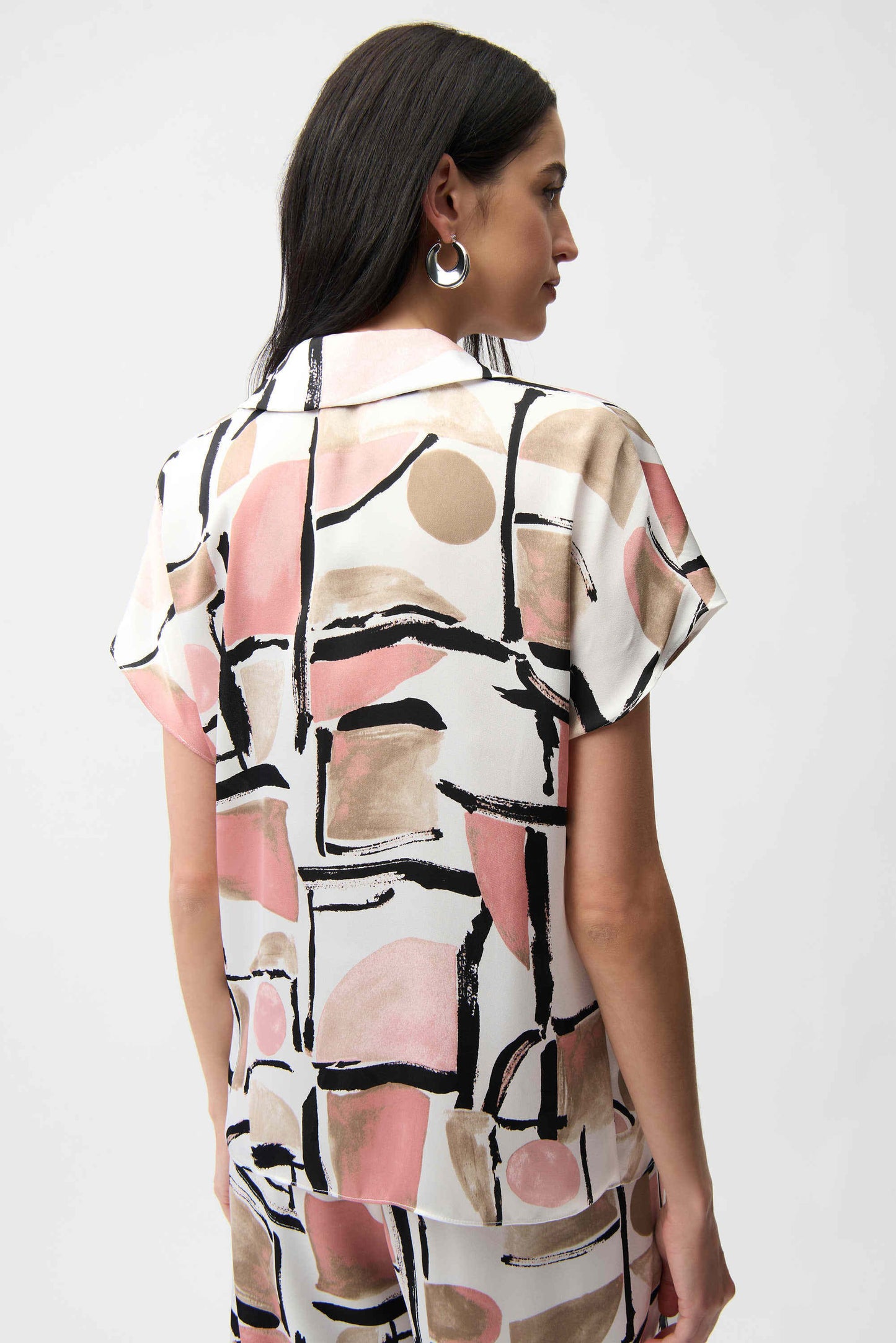 Recycled Satin Abstract Print Boxy Top With V-neckline