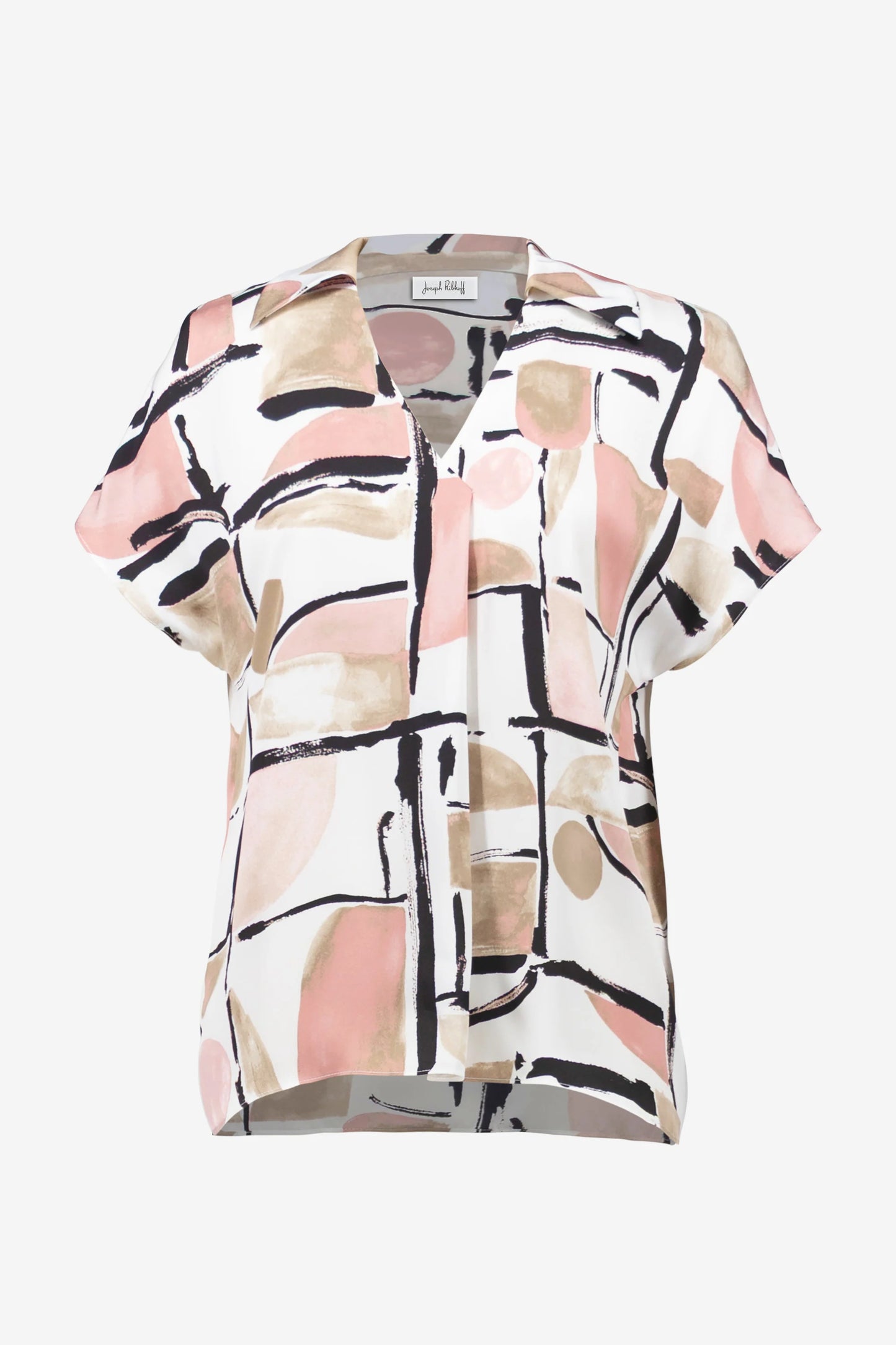 Recycled Satin Abstract Print Boxy Top With V-neckline