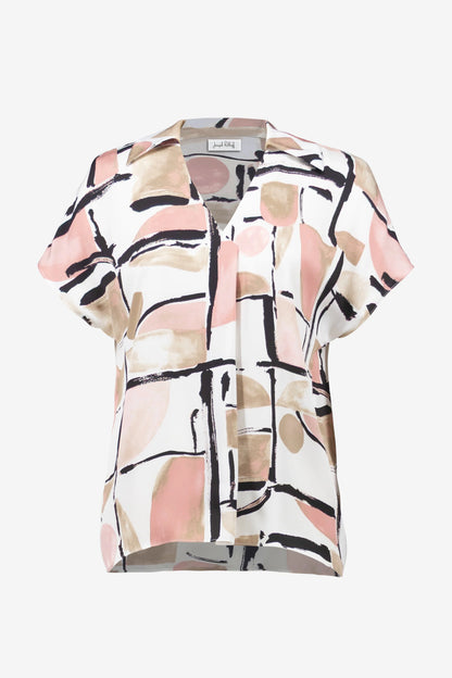 Recycled Satin Abstract Print Boxy Top With V-neckline