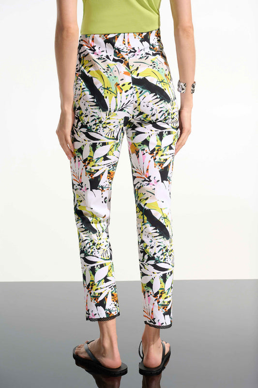 Tropical Print Pull-On Trousers With Mesh Detail