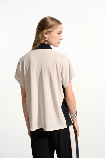 Colour Block Straight Top With Zipped Collar