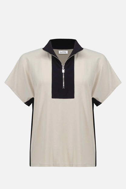 Colour Block Straight Top With Zipped Collar