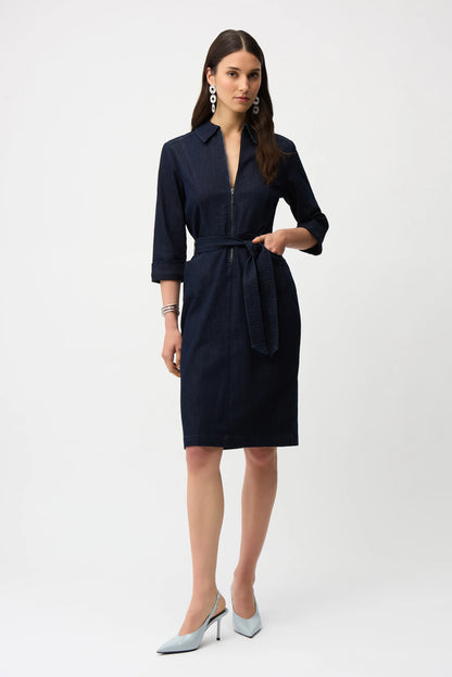 Denim Dress With Half Zip and Belt