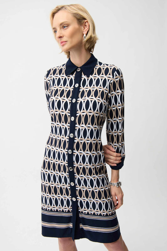 Joseph Ribkoff Geometric Print A-Line Shirt Dress