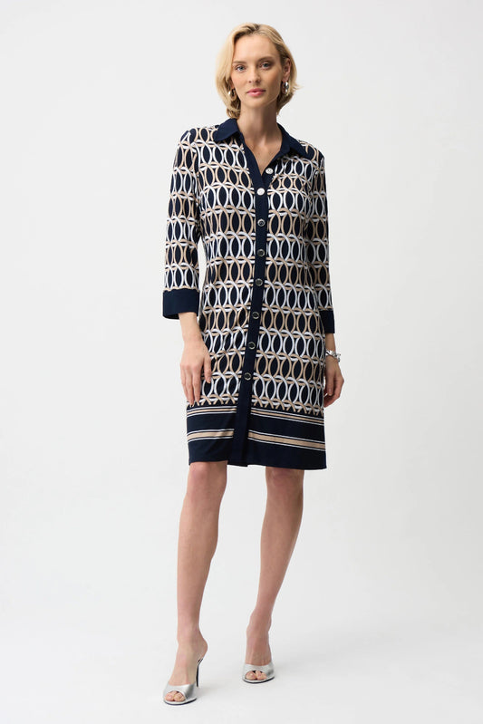 Joseph Ribkoff Geometric Print A-Line Shirt Dress