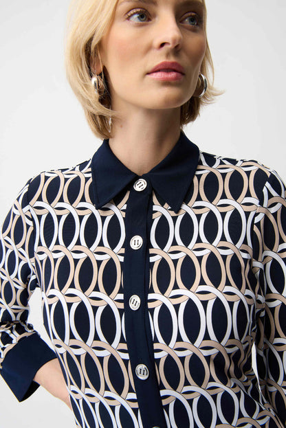 Joseph Ribkoff Geometric Print A-Line Shirt Dress