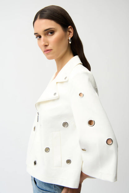 Joseph Ribkoff Foiled Faux Suede Swing Jacket With Eyelets