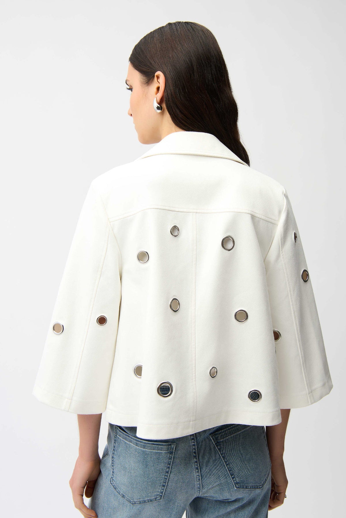 Joseph Ribkoff Foiled Faux Suede Swing Jacket With Eyelets