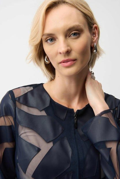 Laser Cut Leatherette Giraffe Print Fitted Jacket