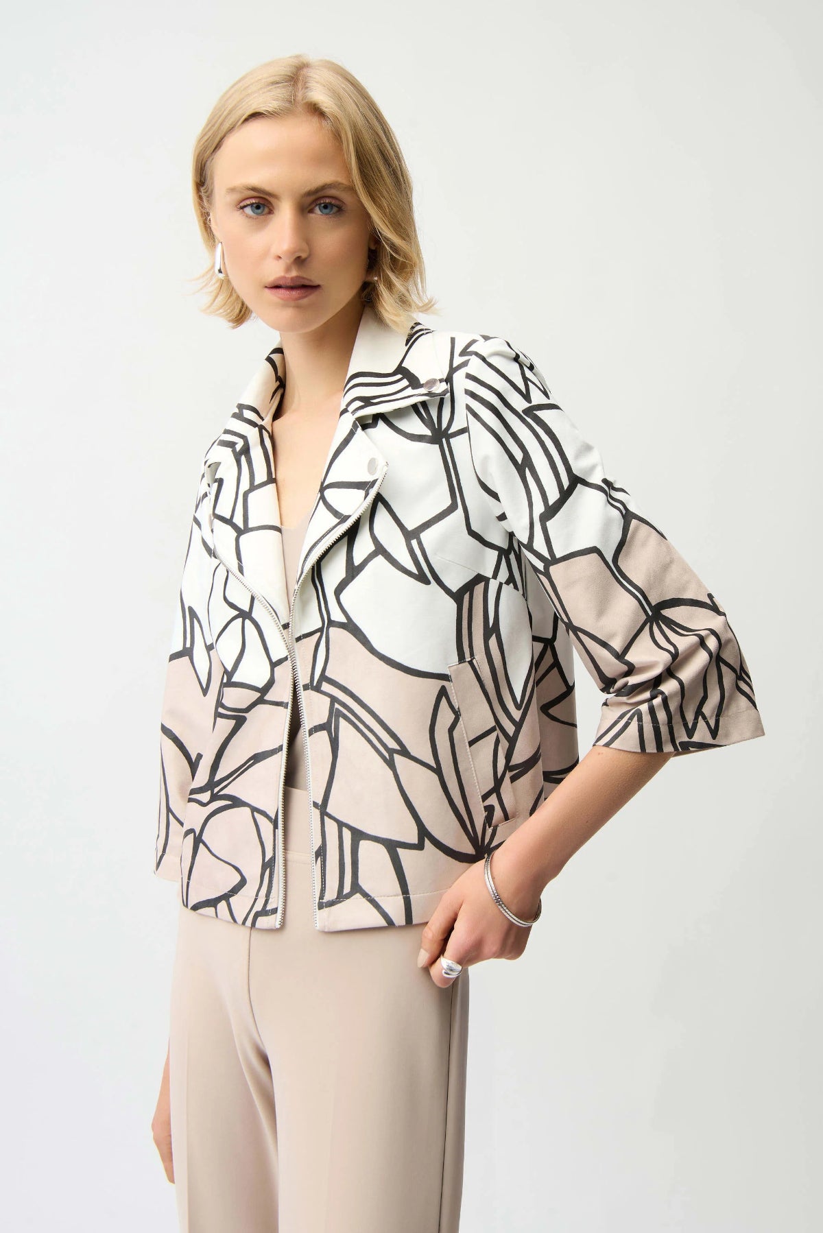 Faux Suede Abstract Print Swing Jacket
