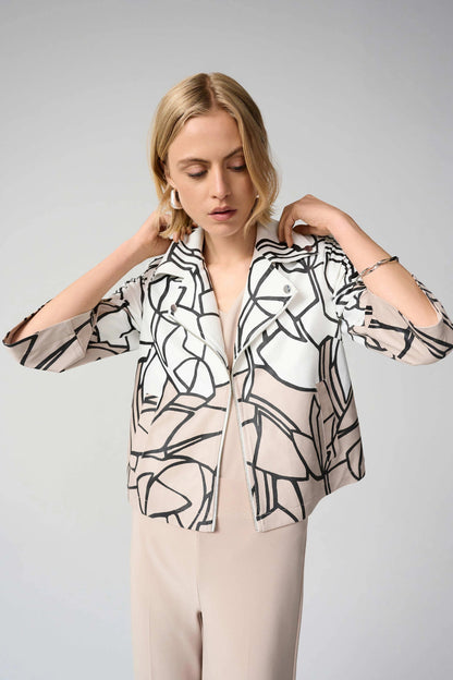 Faux Suede Abstract Print Swing Jacket