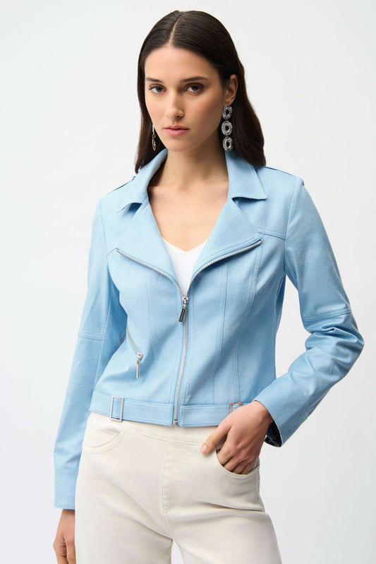 Sky Blue Faux Suede Fitted Jacket