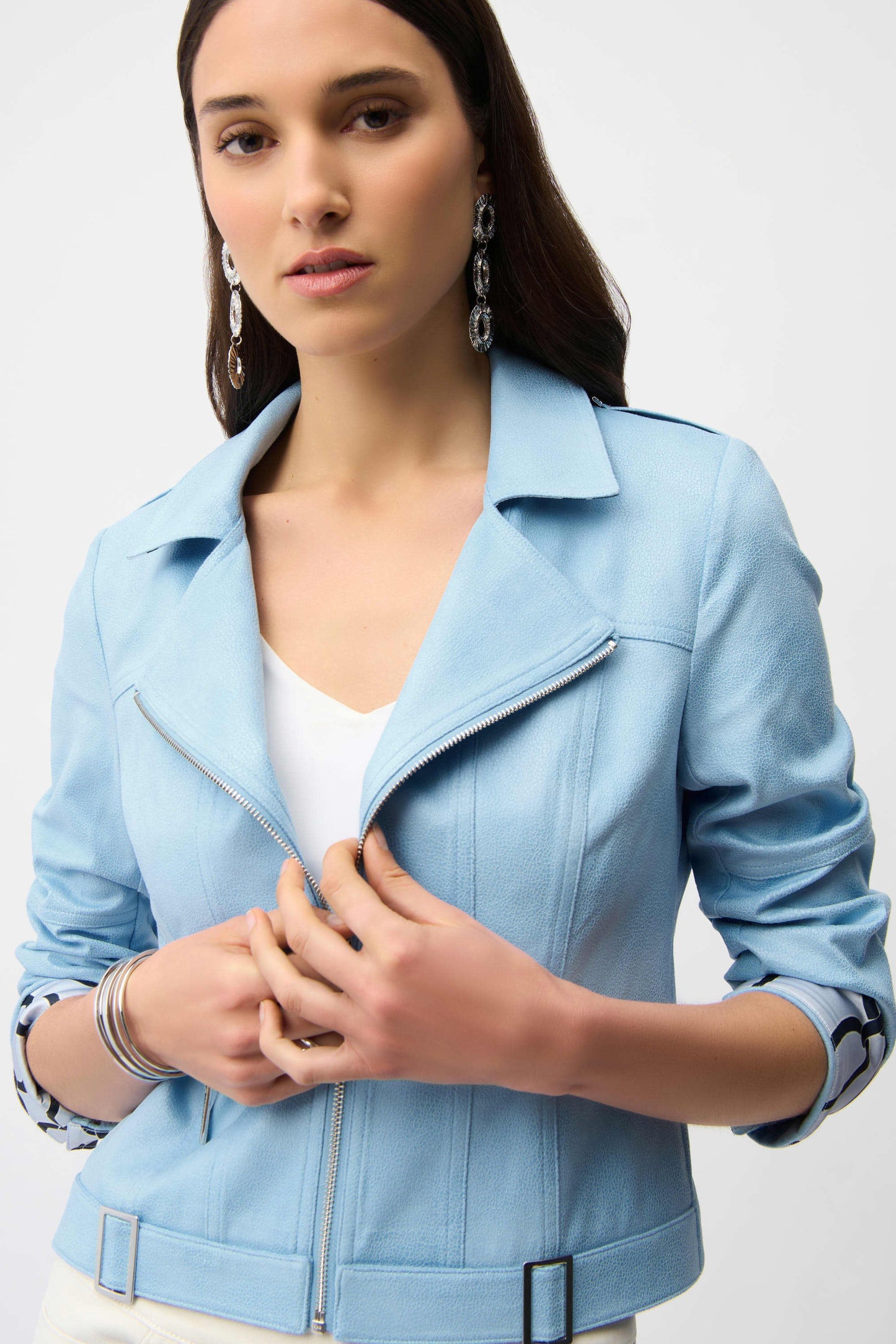 Sky Blue Faux Suede Fitted Jacket