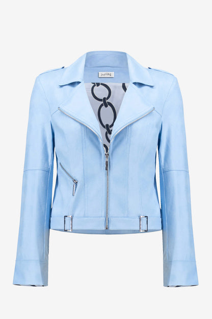Sky Blue Faux Suede Fitted Jacket