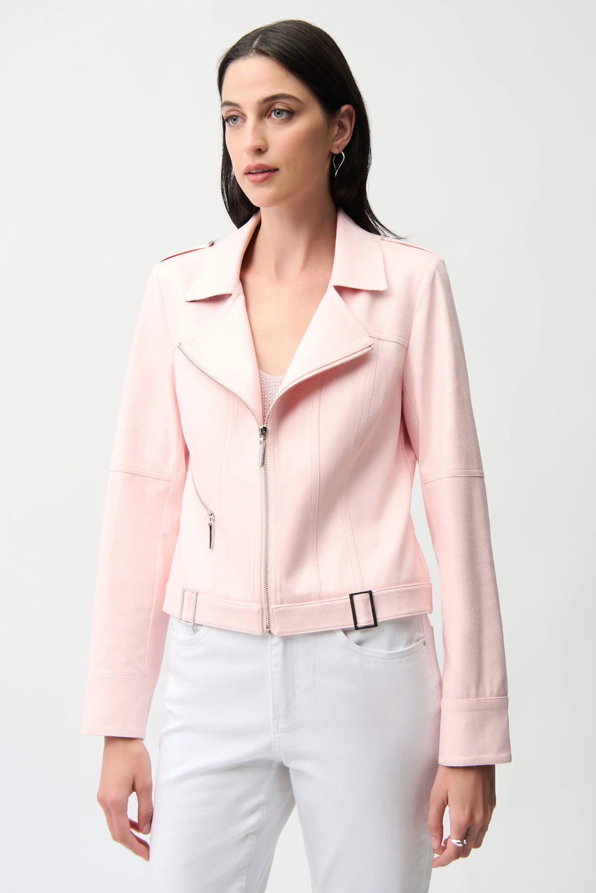 Pink Faux Suede Fitted Jacket