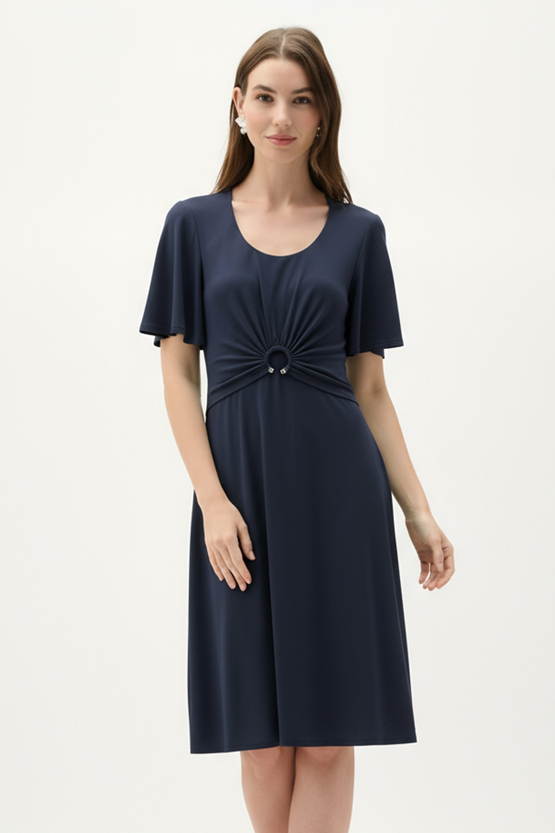 Navy Fit And Flare Dress With Bell Sleeves - Lucindas on-line