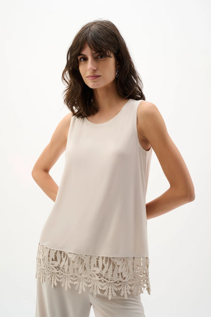Joseph Ribkoff Sleeveless Top With Guipure Lace Hem