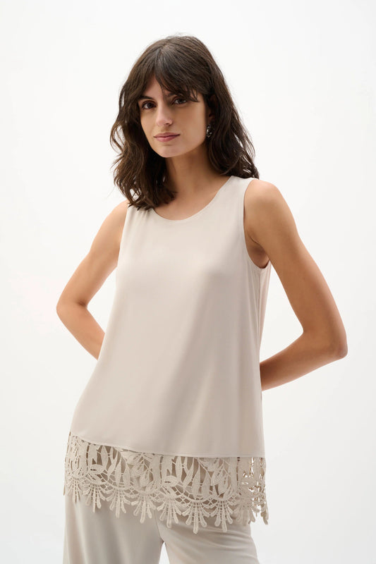 Joseph Ribkoff Sleeveless Top With Guipure Lace Hem