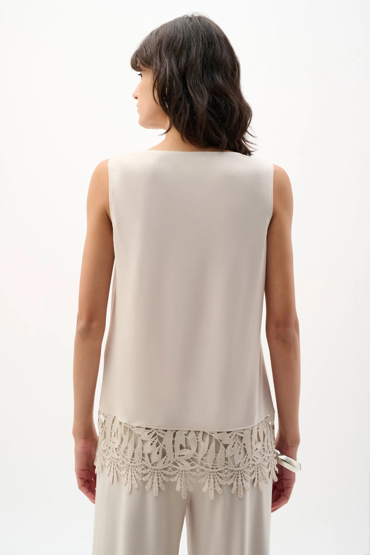 Joseph Ribkoff Sleeveless Top With Guipure Lace Hem