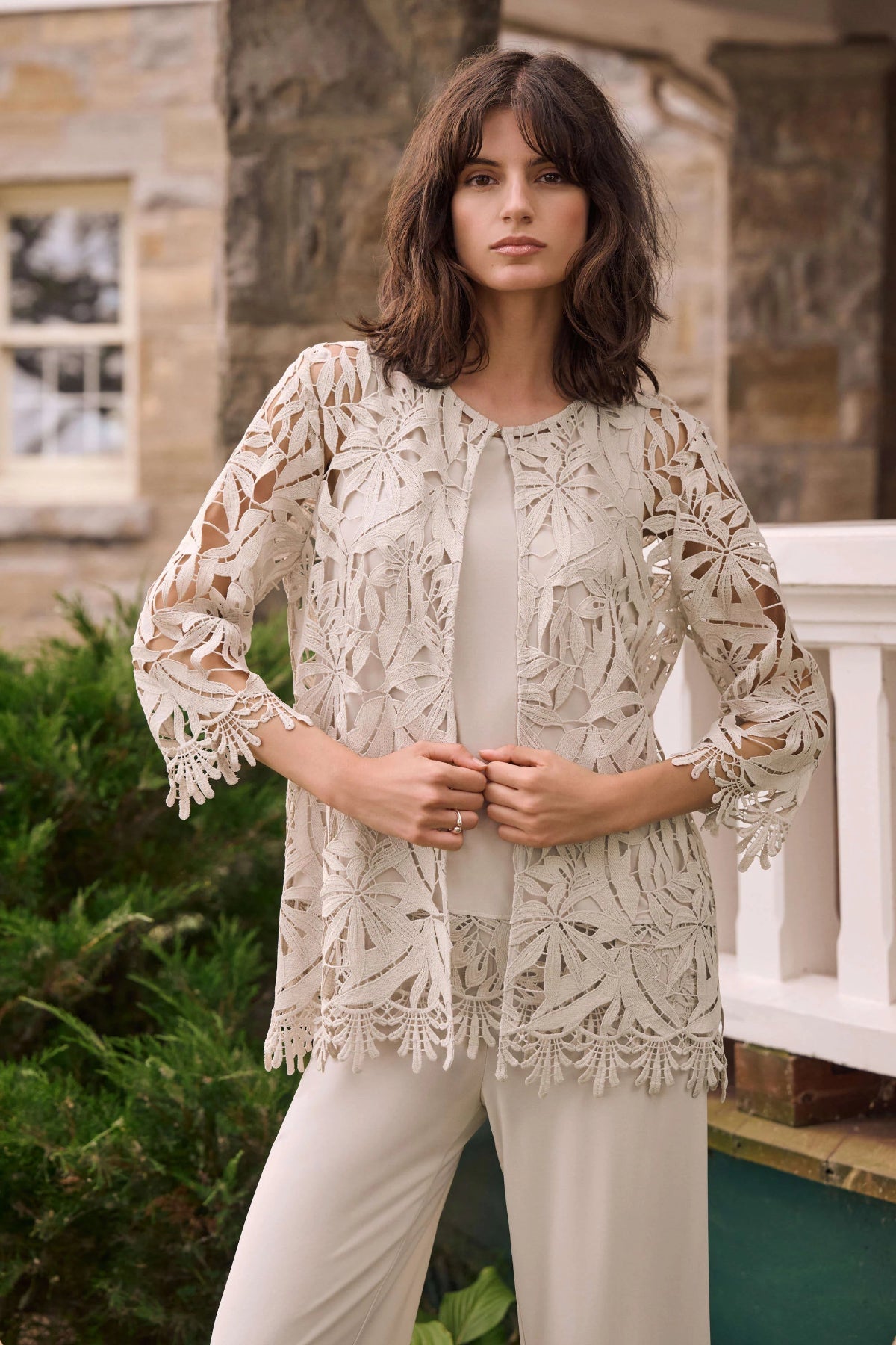 Joseph Ribkoff Sleeveless Top With Guipure Lace Hem
