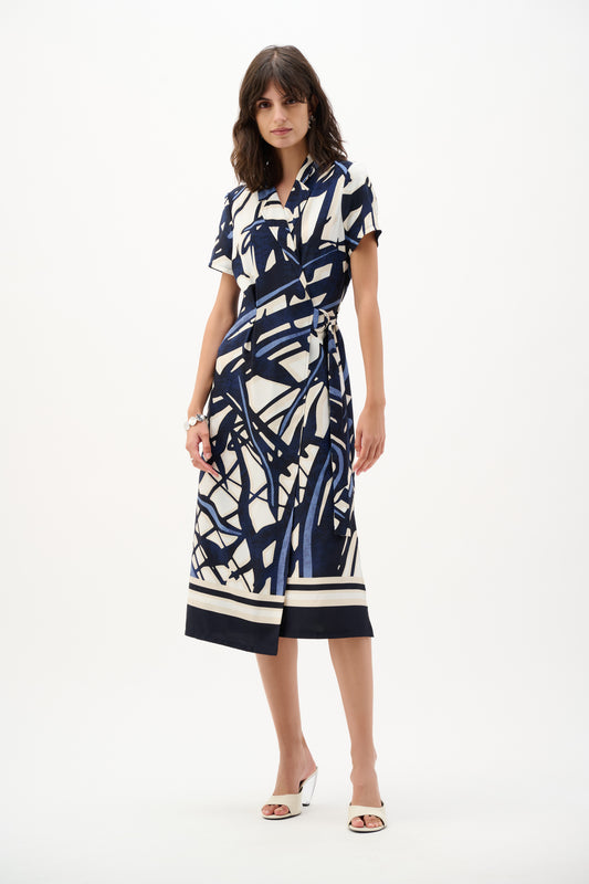 Geometric Print Wrap Shirt Dress - Lucindas on-line