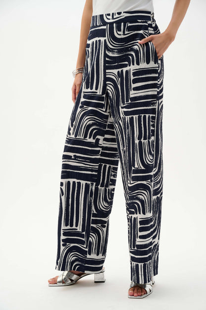 Joseph Ribkoff Seersucker Abstract Print Wide Leg Pull-On Trousers