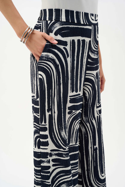 Joseph Ribkoff Seersucker Abstract Print Wide Leg Pull-On Trousers