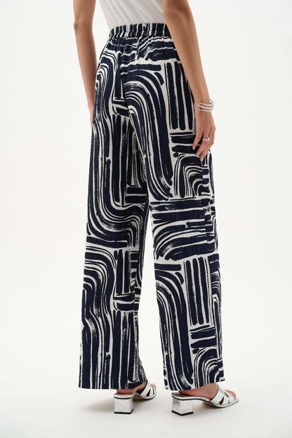 Joseph Ribkoff Seersucker Abstract Print Wide Leg Pull-On Trousers