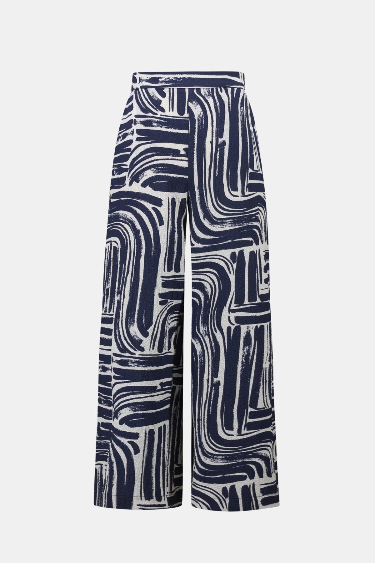 Joseph Ribkoff Seersucker Abstract Print Wide Leg Pull-On Trousers