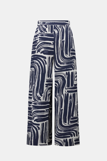 Joseph Ribkoff Seersucker Abstract Print Wide Leg Pull-On Trousers