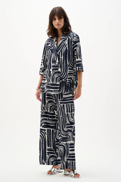 Joseph Ribkoff Seersucker Abstract Print Double-Breasted Blazer