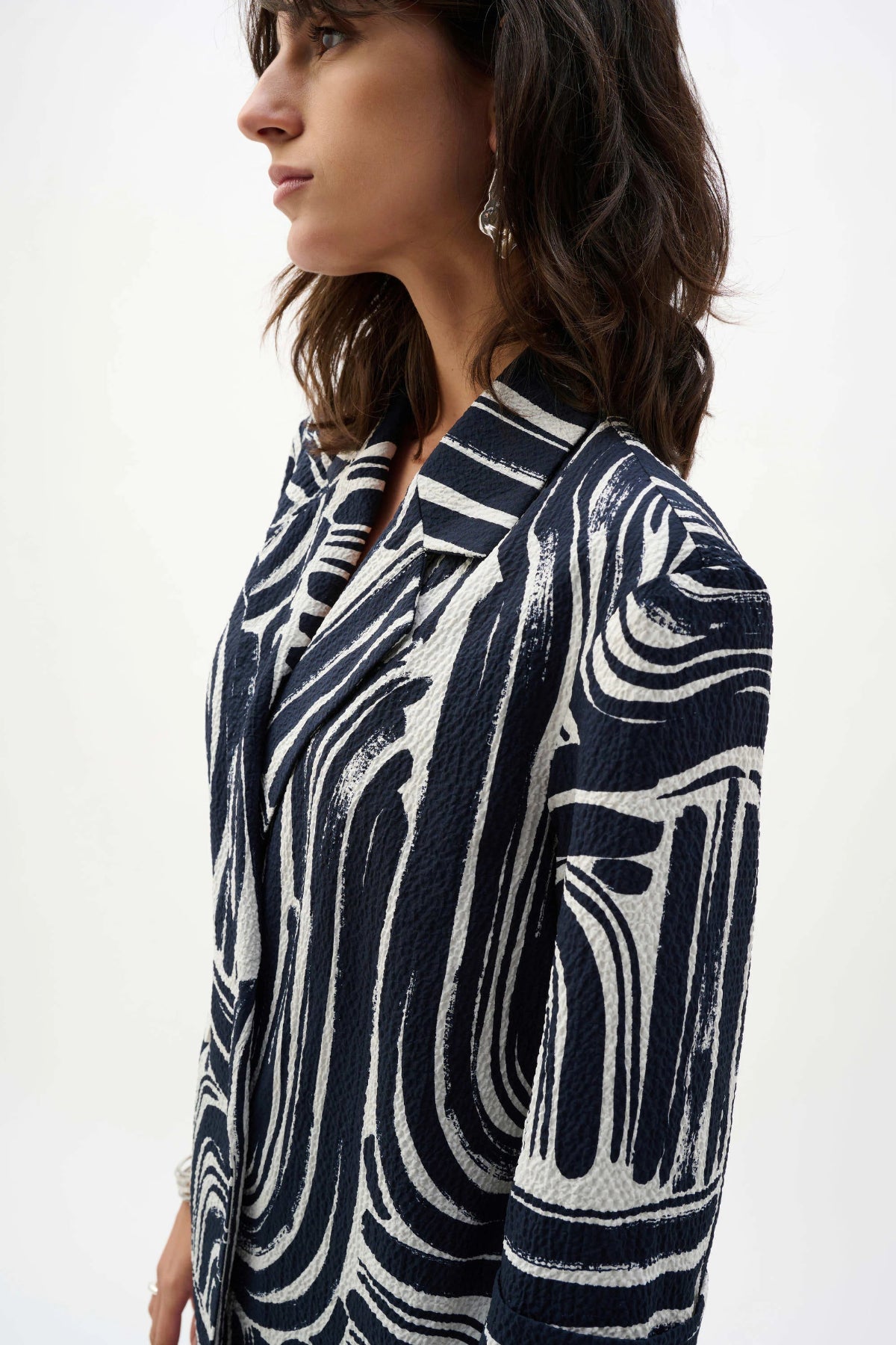 Joseph Ribkoff Seersucker Abstract Print Double-Breasted Blazer
