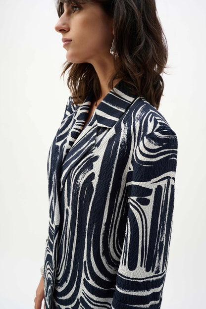 Joseph Ribkoff Seersucker Abstract Print Double-Breasted Blazer