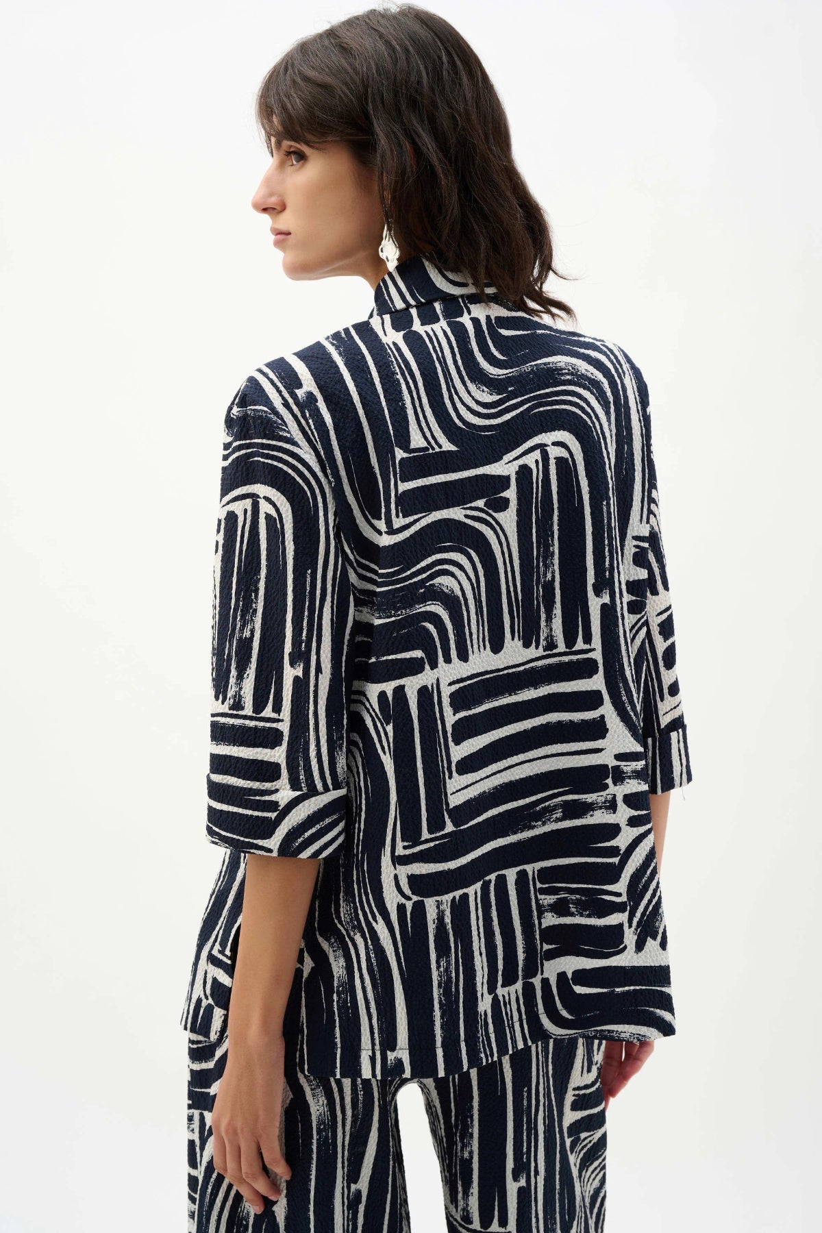 Joseph Ribkoff Seersucker Abstract Print Double-Breasted Blazer