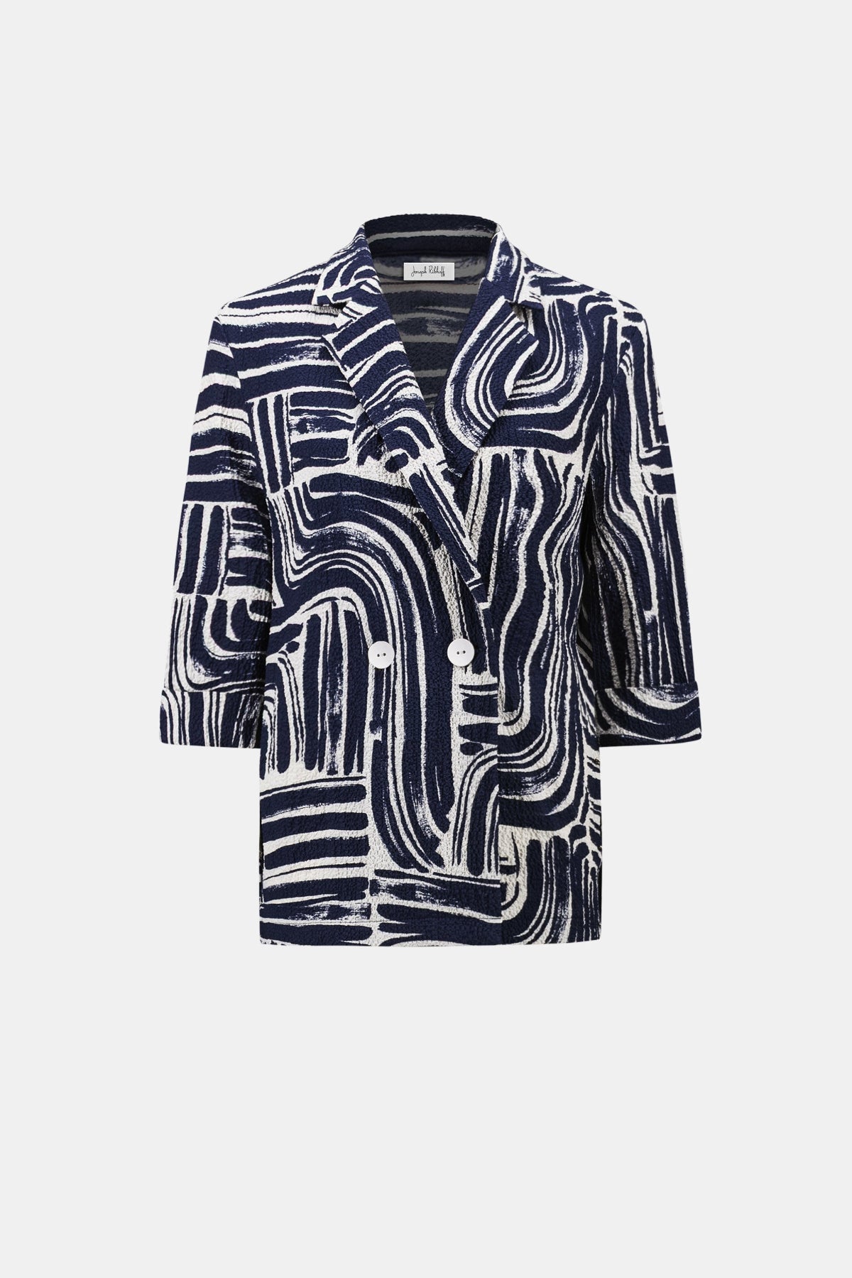 Joseph Ribkoff Seersucker Abstract Print Double-Breasted Blazer
