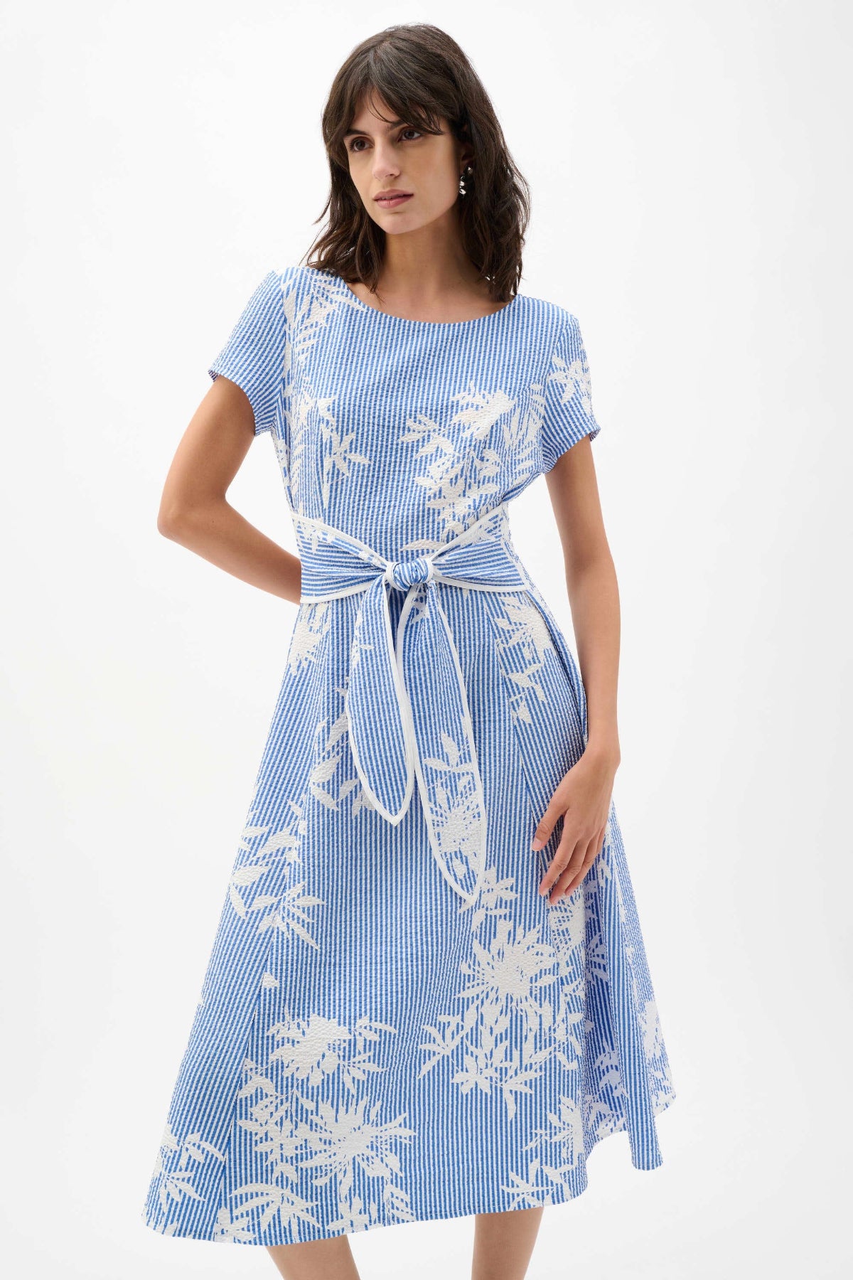 Joseph Ribkoff Seersucker Floral Print Fit And Flare Dress