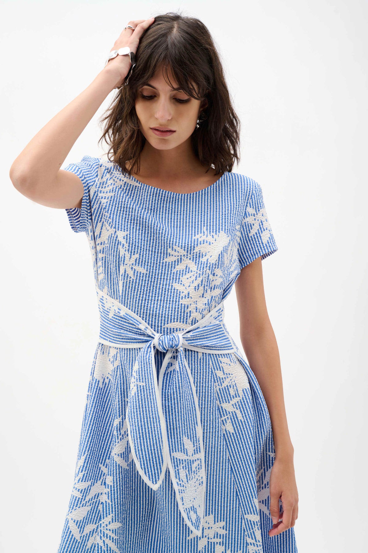 Joseph Ribkoff Seersucker Floral Print Fit And Flare Dress
