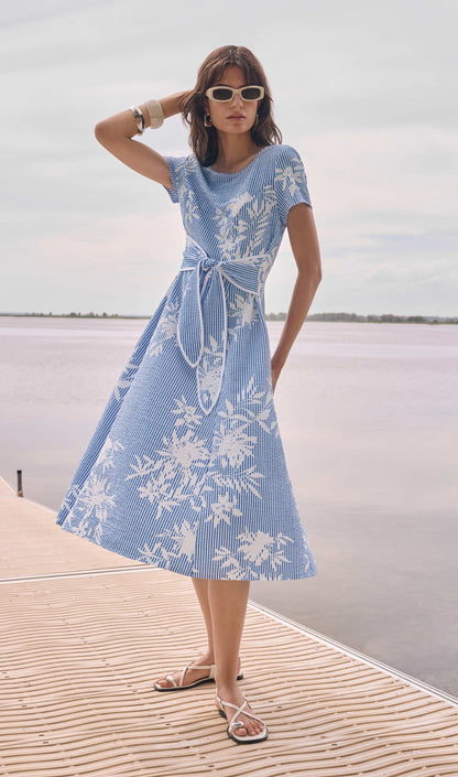 Joseph Ribkoff Seersucker Floral Print Fit And Flare Dress
