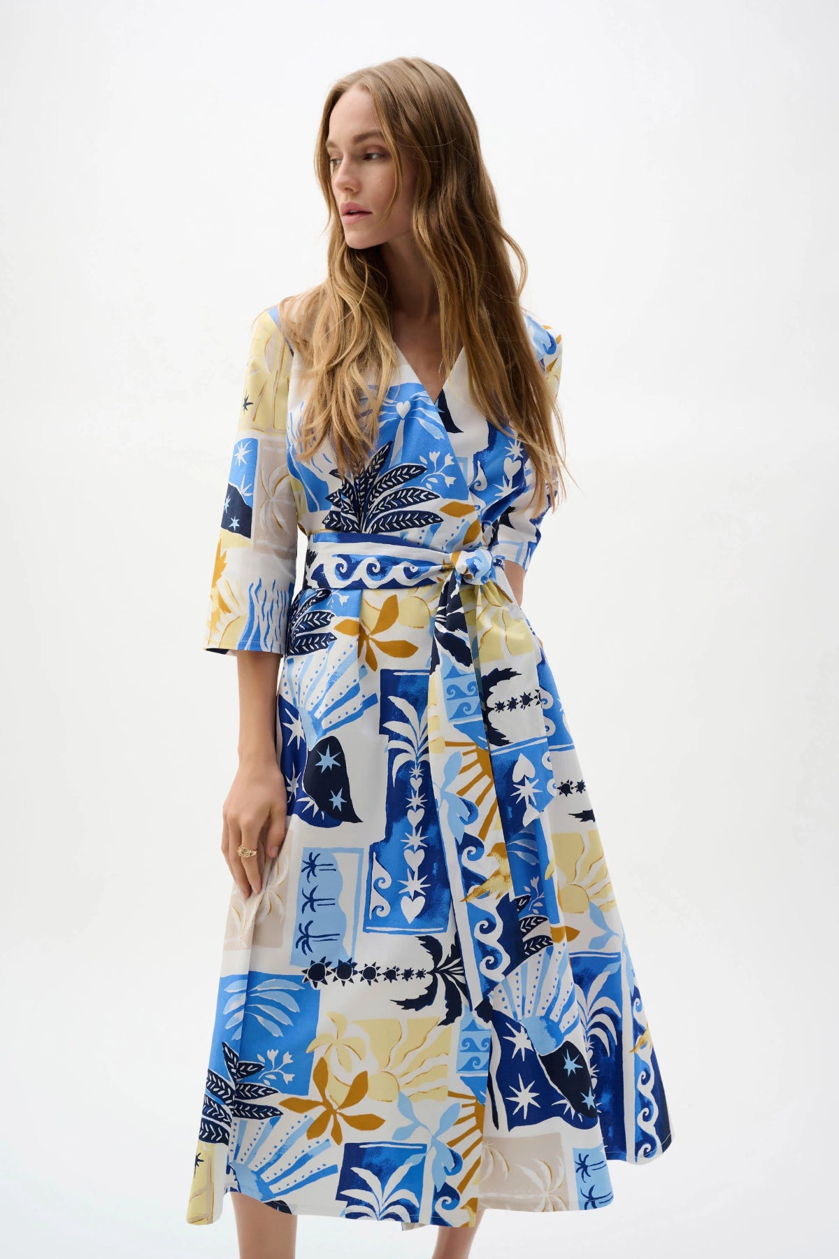 Joseph Ribkoff Tropical Print A-Line Wrap Dress