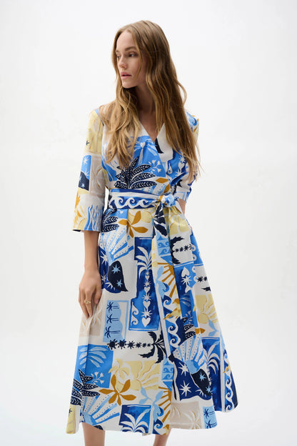 Joseph Ribkoff Tropical Print A-Line Wrap Dress