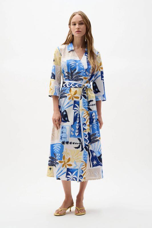 Joseph Ribkoff Tropical Print A-Line Wrap Dress