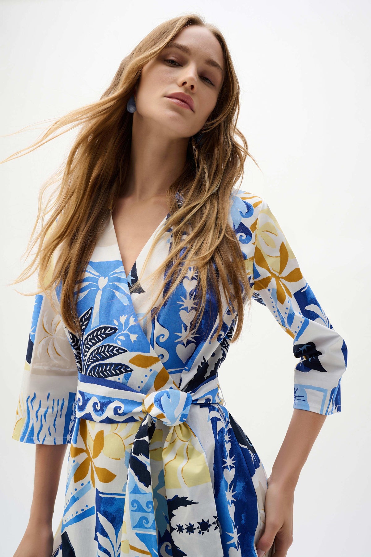 Joseph Ribkoff Tropical Print A-Line Wrap Dress