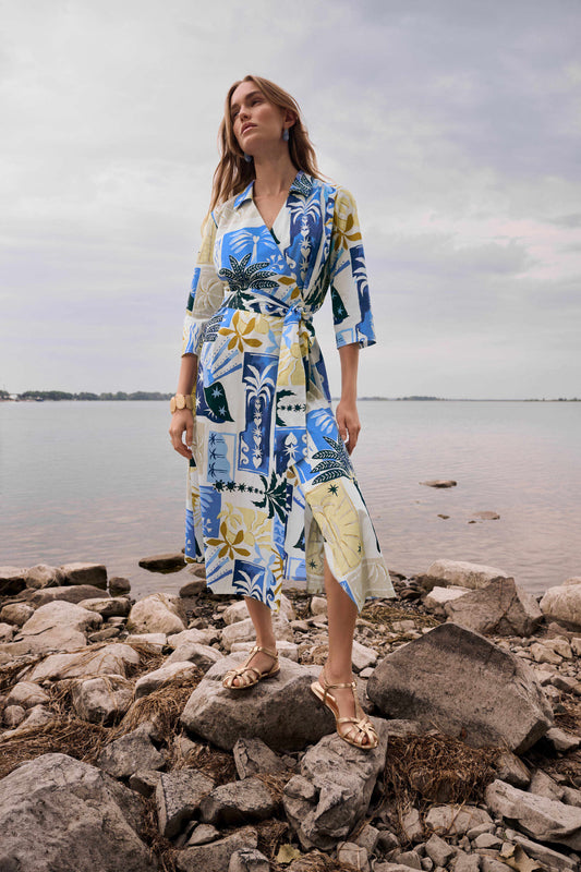 Joseph Ribkoff Tropical Print A-Line Wrap Dress