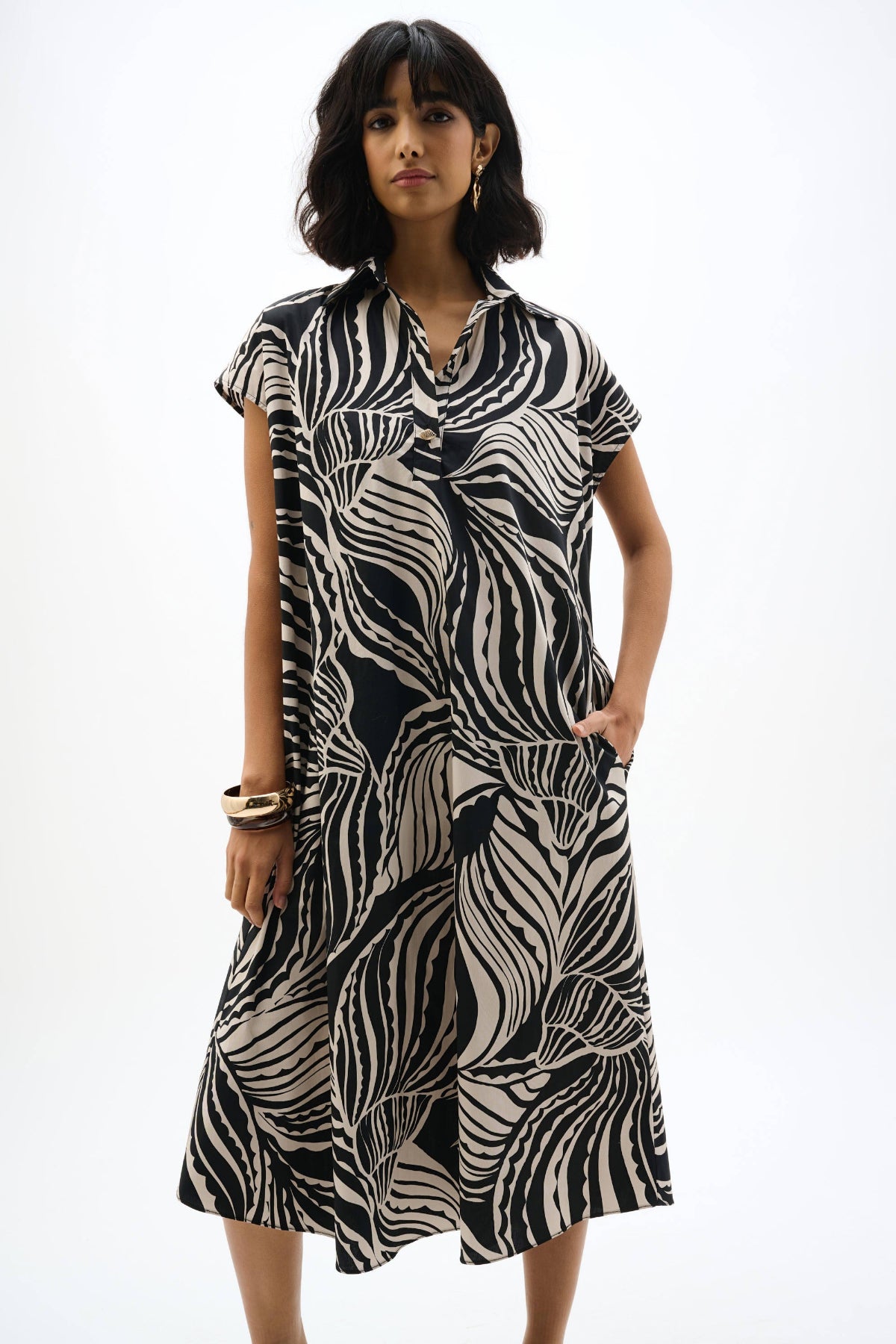 Joseph Ribkoff Cotton Poplin Abstract Print Trapeze Dress