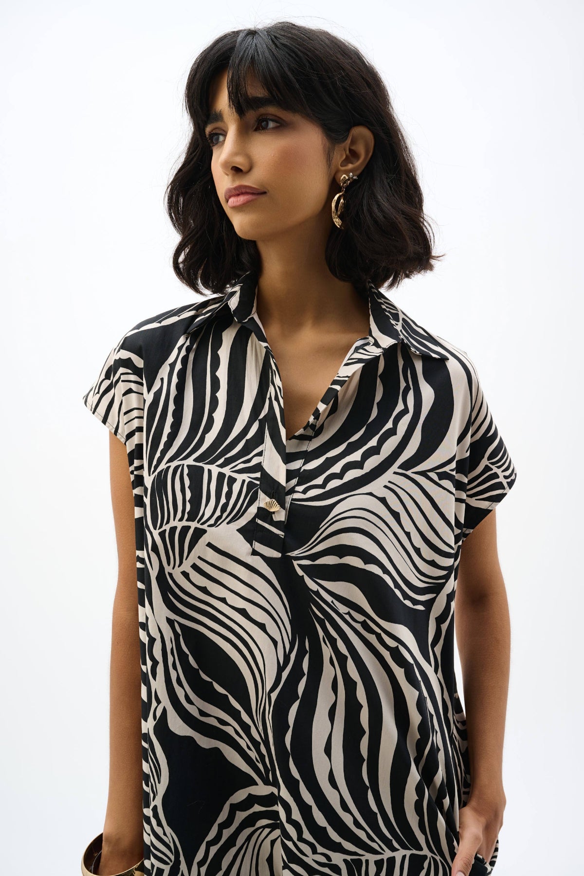 Joseph Ribkoff Cotton Poplin Abstract Print Trapeze Dress