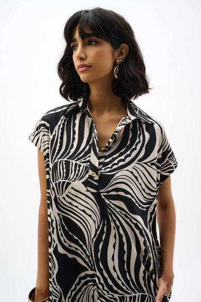 Joseph Ribkoff Cotton Poplin Abstract Print Trapeze Dress