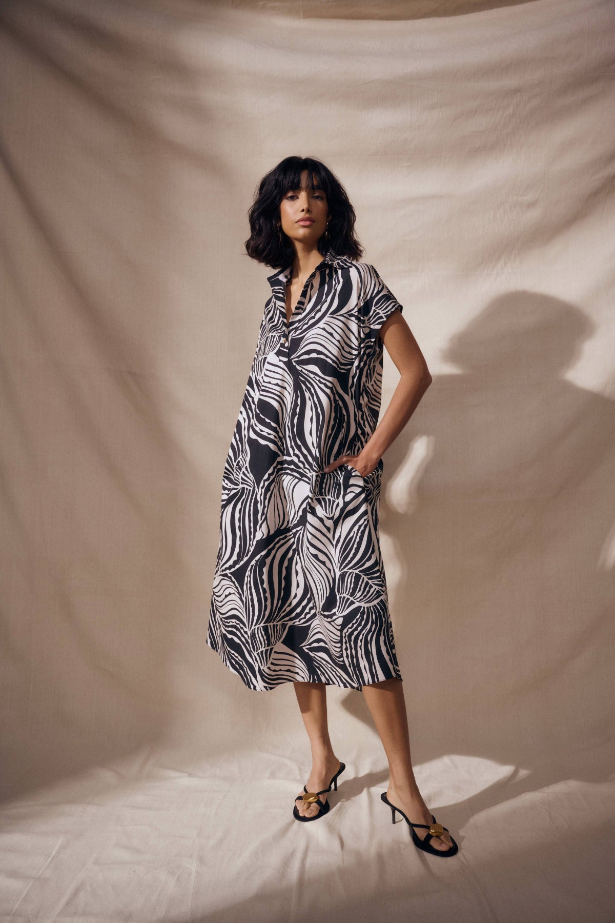 Joseph Ribkoff Cotton Poplin Abstract Print Trapeze Dress